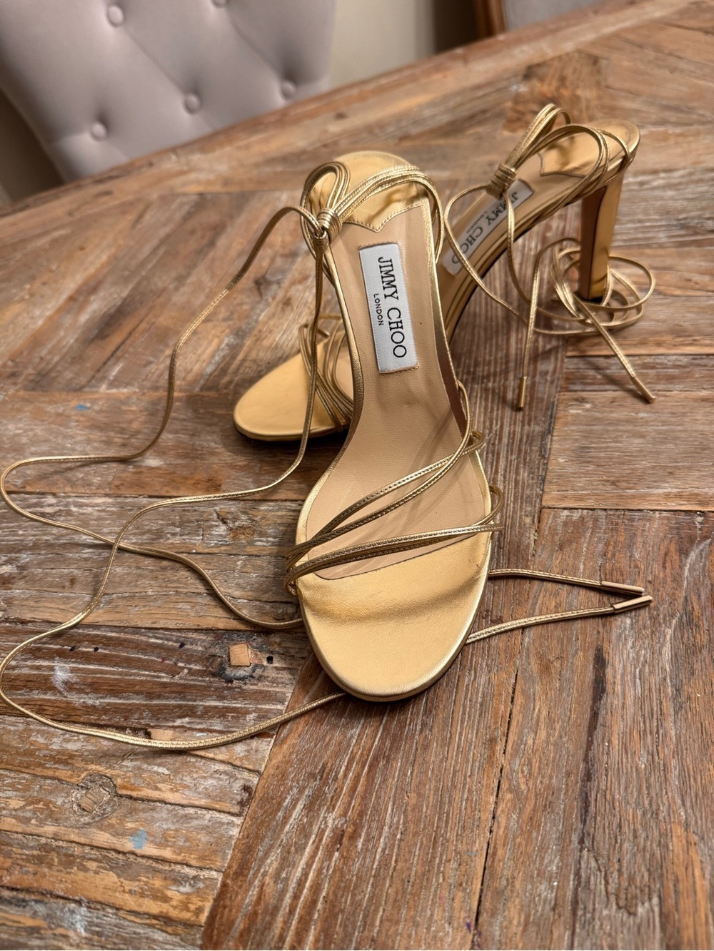 Jimmy Choo Metallic Gold Wrap-Around Stiletto Sandals